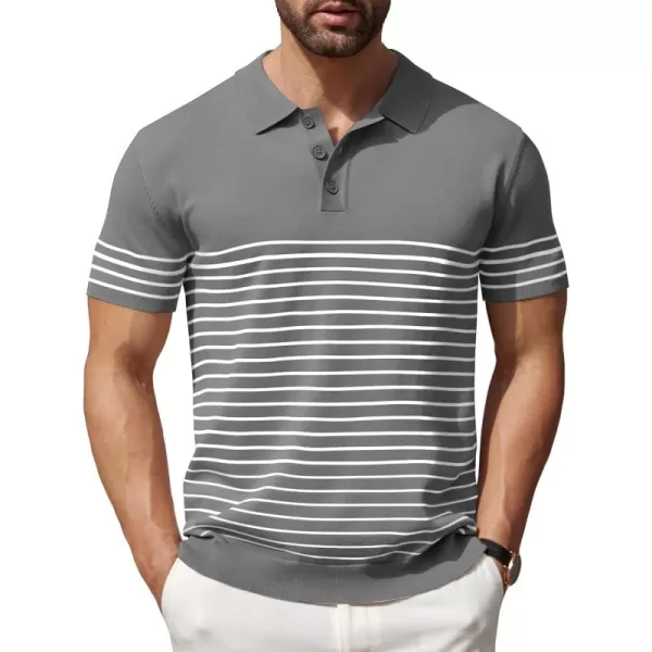 COOFANDY Men's Knit Polo Shirts Short Sleeve Striped Polo Shirt Fashion Casual Golf Shirts)