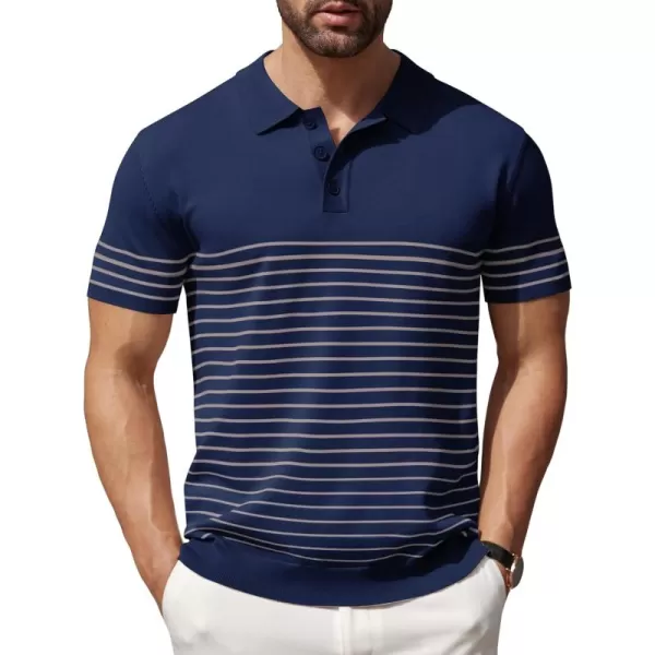 COOFANDY Men's Knit Polo Shirts Short Sleeve Striped Polo Shirt Fashion Casual Golf Shirts)
