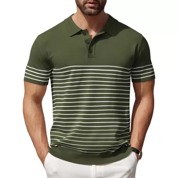 COOFANDY Men's Knit Polo Shirts Short Sleeve Striped Polo Shirt Fashion Casual Golf Shirts)
