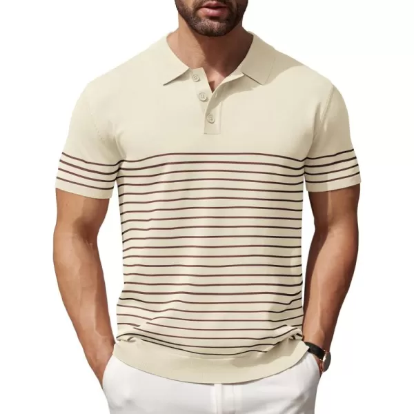COOFANDY Men's Knit Polo Shirts Short Sleeve Striped Polo Shirt Fashion Casual Golf Shirts)