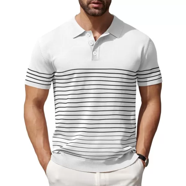 COOFANDY Men's Knit Polo Shirts Short Sleeve Striped Polo Shirt Fashion Casual Golf Shirts)