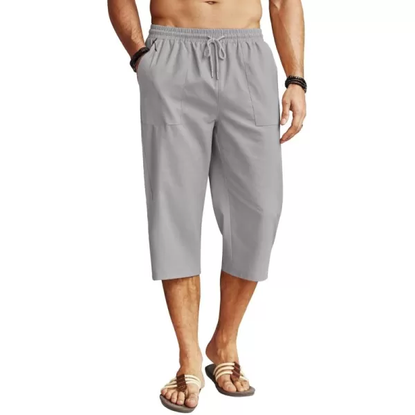 COOFANDY Men's Linen Capri Pants Casual Lightweight 3/4 Baggy Pants Drawstring Elastic Waist Beach Yoga Pants with Pockets