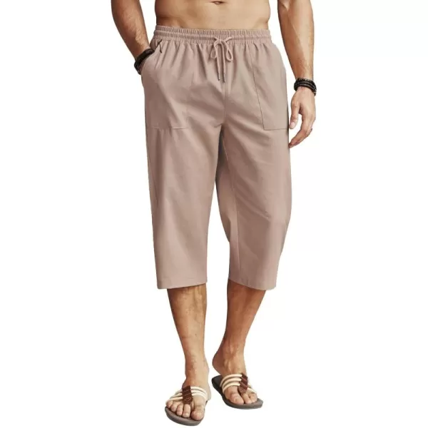 COOFANDY Men's Linen Capri Pants Casual Lightweight 3/4 Baggy Pants Drawstring Elastic Waist Beach Yoga Pants with Pockets