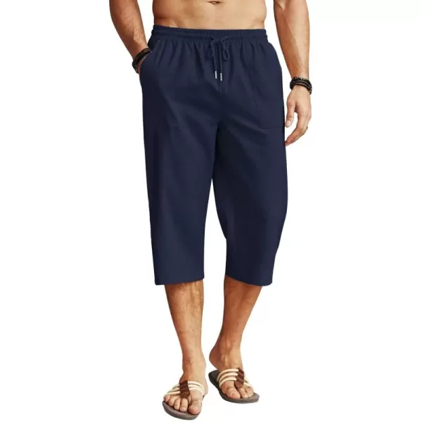 COOFANDY Men's Linen Capri Pants Casual Lightweight 3/4 Baggy Pants Drawstring Elastic Waist Beach Yoga Pants with Pockets