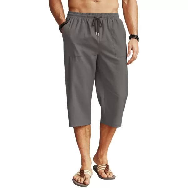 COOFANDY Men's Linen Capri Pants Casual Lightweight 3/4 Baggy Pants Drawstring Elastic Waist Beach Yoga Pants with Pockets