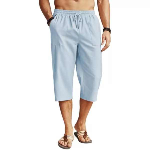 COOFANDY Men's Linen Capri Pants Casual Lightweight 3/4 Baggy Pants Drawstring Elastic Waist Beach Yoga Pants with Pockets