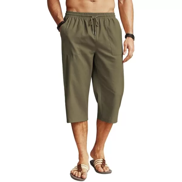 COOFANDY Men's Linen Capri Pants Casual Lightweight 3/4 Baggy Pants Drawstring Elastic Waist Beach Yoga Pants with Pockets