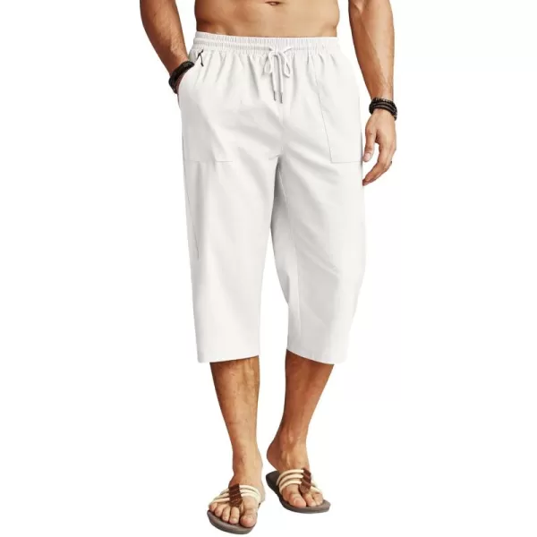 COOFANDY Men's Linen Capri Pants Casual Lightweight 3/4 Baggy Pants Drawstring Elastic Waist Beach Yoga Pants with Pockets