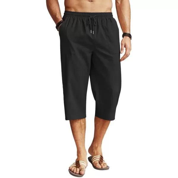 COOFANDY Men's Linen Capri Pants Casual Lightweight 3/4 Baggy Pants Drawstring Elastic Waist Beach Yoga Pants with Pockets