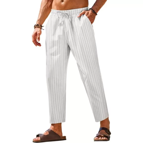 COOFANDY Mens Linen Casual Pants Elastic Waist Drawstring Trousers Yoga Beach Summer Pants)