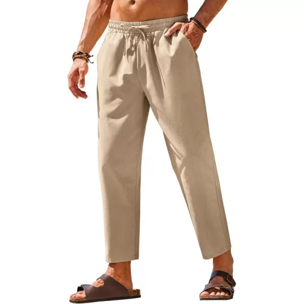 COOFANDY Mens Linen Casual Pants Elastic Waist Drawstring Trousers Yoga Beach Summer Pants