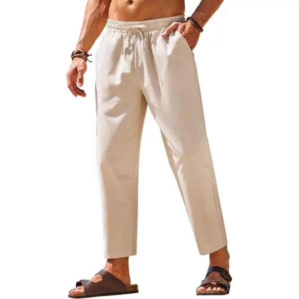 COOFANDY Mens Linen Casual Pants Elastic Waist Drawstring Trousers Yoga Beach Summer Pants