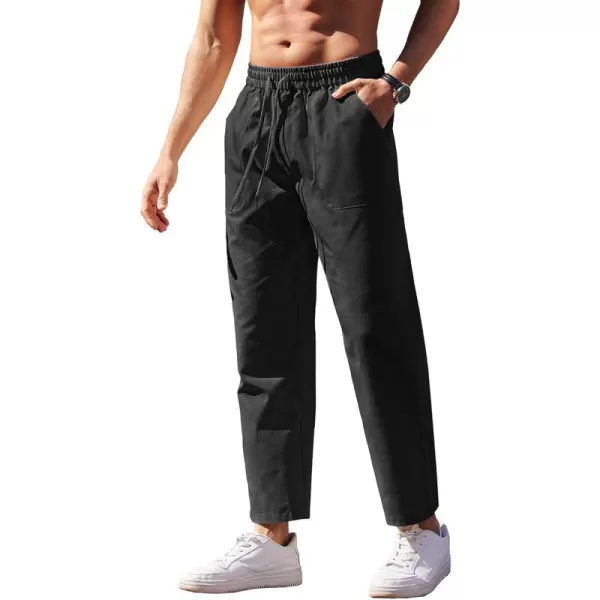 COOFANDY Mens Linen Casual Pants Lightweight Drawstring Beach Pants Elastic Waist Yoga Summer Trousers