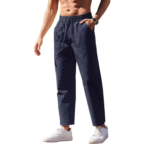 COOFANDY Mens Linen Casual Pants Lightweight Drawstring Beach Pants Elastic Waist Yoga Summer Trousers