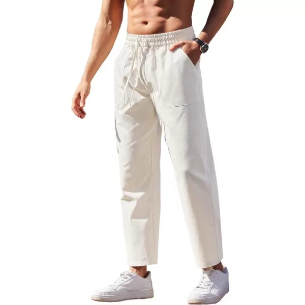 COOFANDY Mens Linen Casual Pants Lightweight Drawstring Beach Pants Elastic Waist Yoga Summer Trousers