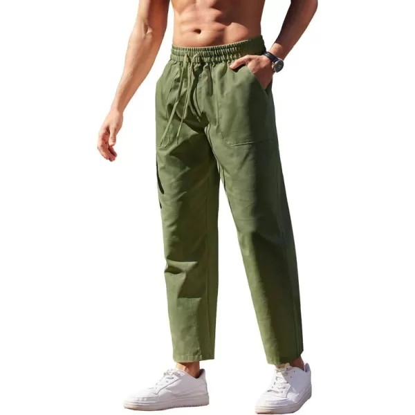 COOFANDY Mens Linen Casual Pants Lightweight Drawstring Beach Pants Elastic Waist Yoga Summer Trousers