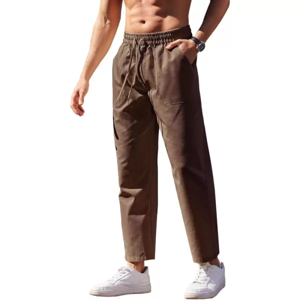 COOFANDY Mens Linen Casual Pants Lightweight Drawstring Beach Pants Elastic Waist Yoga Summer Trousers