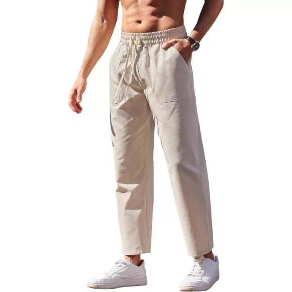 COOFANDY Mens Linen Casual Pants Lightweight Drawstring Beach Pants Elastic Waist Yoga Summer Trousers