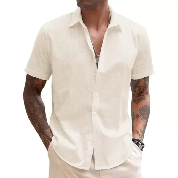 COOFANDY Men's Linen Casual Short Sleeve Shirts Button Down Summer Beach Shirt