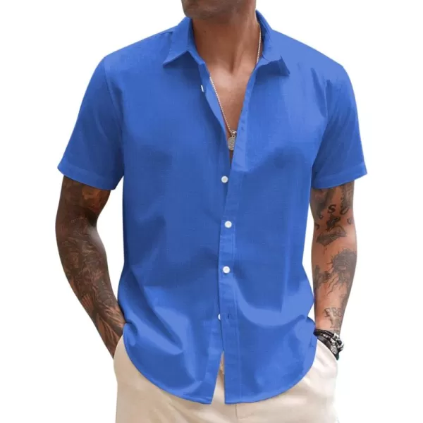 COOFANDY Men's Linen Casual Short Sleeve Shirts Button Down Summer Beach Shirt