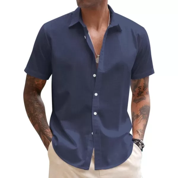 COOFANDY Men's Linen Casual Short Sleeve Shirts Button Down Summer Beach Shirt