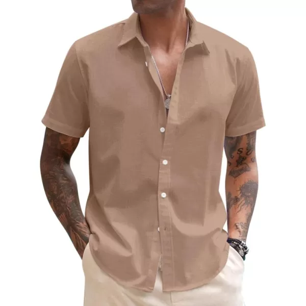 COOFANDY Men's Linen Casual Short Sleeve Shirts Button Down Summer Beach Shirt