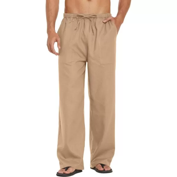 COOFANDY Mens Linen Drawstring Pants Elastic Waist Lightweight Trouser Casual Yoga Summer Beach Pant