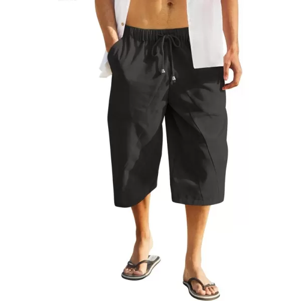 COOFANDY Men's Linen Harem Capri Pants Casual Lightweight Drawstring Yoga Pants Baggy 3/4 Beach Trousers