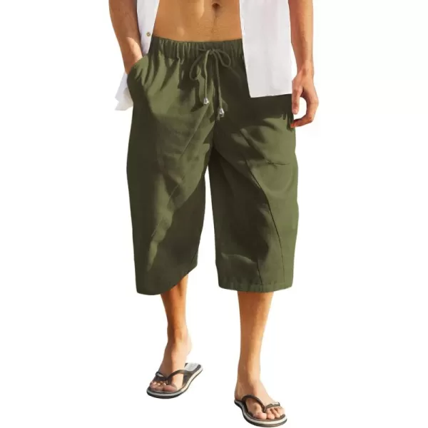 COOFANDY Men's Linen Harem Capri Pants Casual Lightweight Drawstring Yoga Pants Baggy 3/4 Beach Trousers