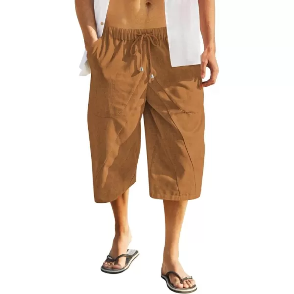 COOFANDY Men's Linen Harem Capri Pants Casual Lightweight Drawstring Yoga Pants Baggy 3/4 Beach Trousers