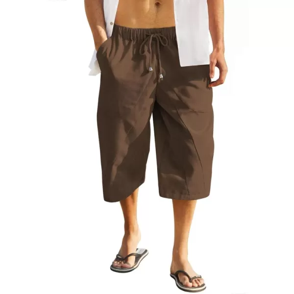 COOFANDY Men's Linen Harem Capri Pants Casual Lightweight Drawstring Yoga Pants Baggy 3/4 Beach Trousers