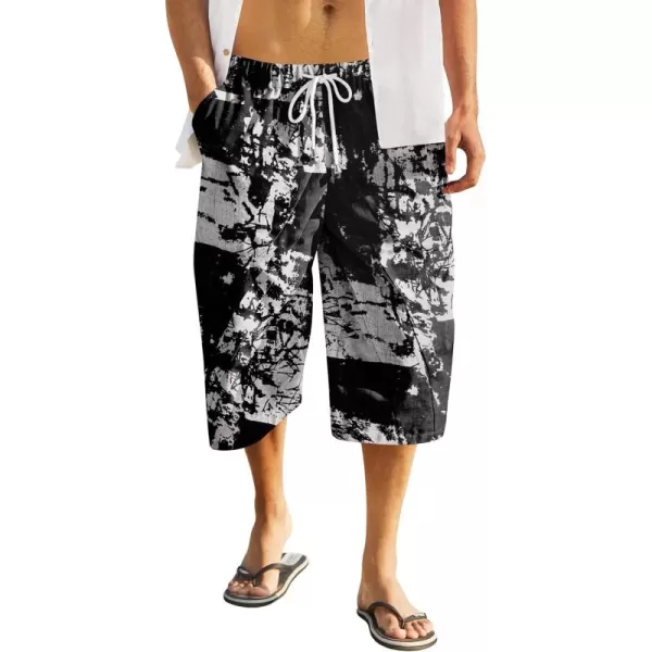 COOFANDY Men's Linen Harem Capri Pants Casual Lightweight Drawstring Yoga Pants Baggy 3/4 Beach Trousers