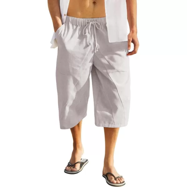 COOFANDY Men's Linen Harem Capri Pants Casual Lightweight Drawstring Yoga Pants Baggy 3/4 Beach Trousers