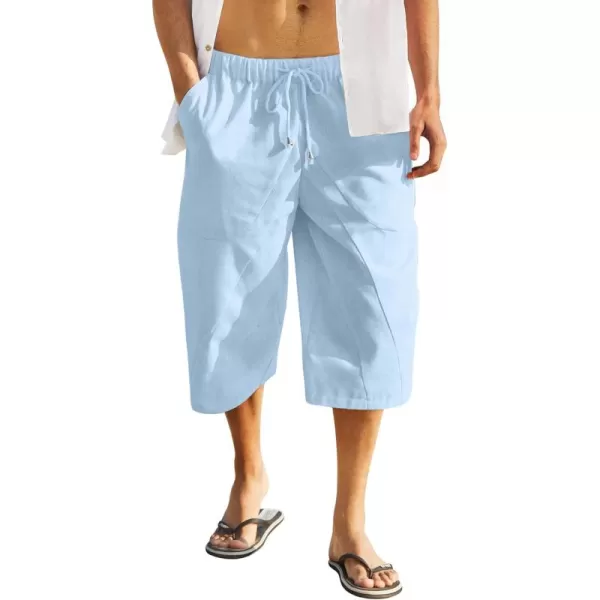 COOFANDY Men's Linen Harem Capri Pants Casual Lightweight Drawstring Yoga Pants Baggy 3/4 Beach Trousers