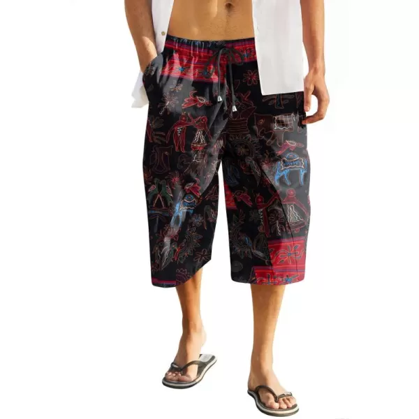 COOFANDY Men's Linen Harem Capri Pants Casual Lightweight Drawstring Yoga Pants Baggy 3/4 Beach Trousers