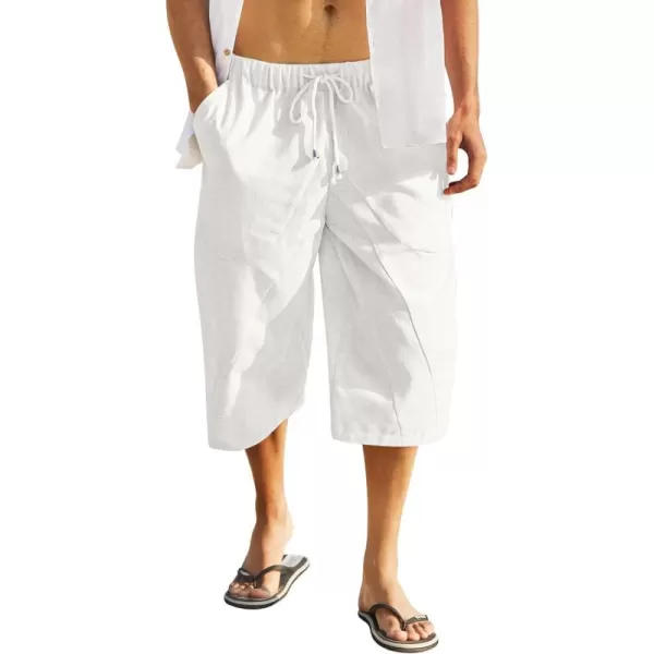 COOFANDY Men's Linen Harem Capri Pants Casual Lightweight Drawstring Yoga Pants Baggy 3/4 Beach Trousers