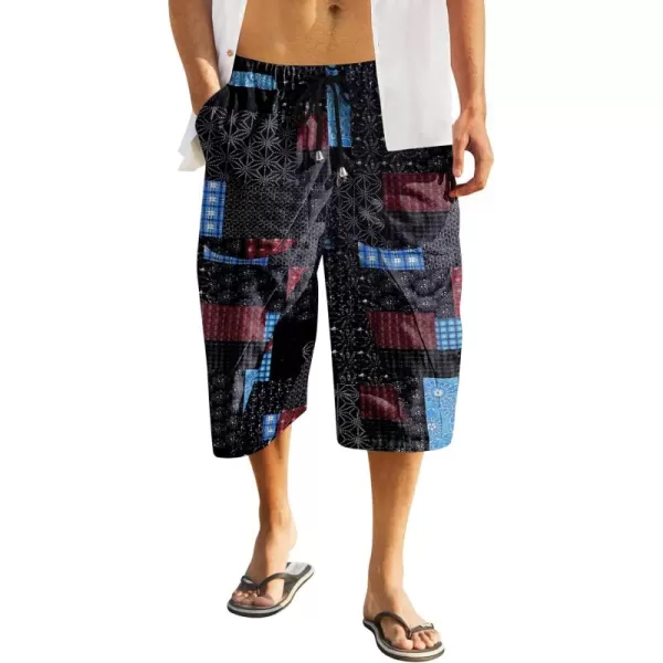 COOFANDY Men's Linen Harem Capri Pants Casual Lightweight Drawstring Yoga Pants Baggy 3/4 Beach Trousers