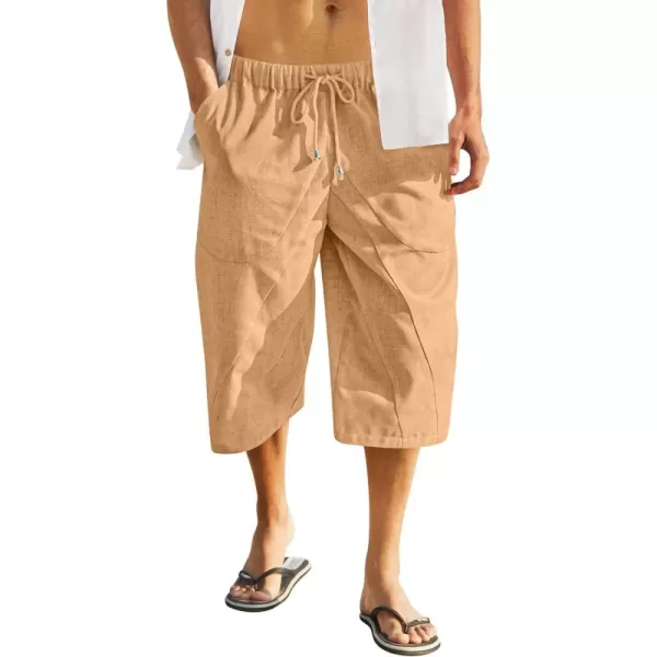 COOFANDY Men's Linen Harem Capri Pants Casual Lightweight Drawstring Yoga Pants Baggy 3/4 Beach Trousers