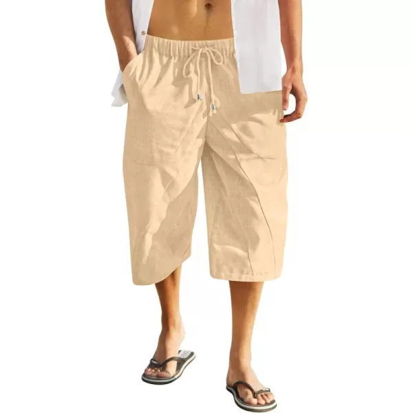 COOFANDY Men's Linen Harem Capri Pants Casual Lightweight Drawstring Yoga Pants Baggy 3/4 Beach Trousers