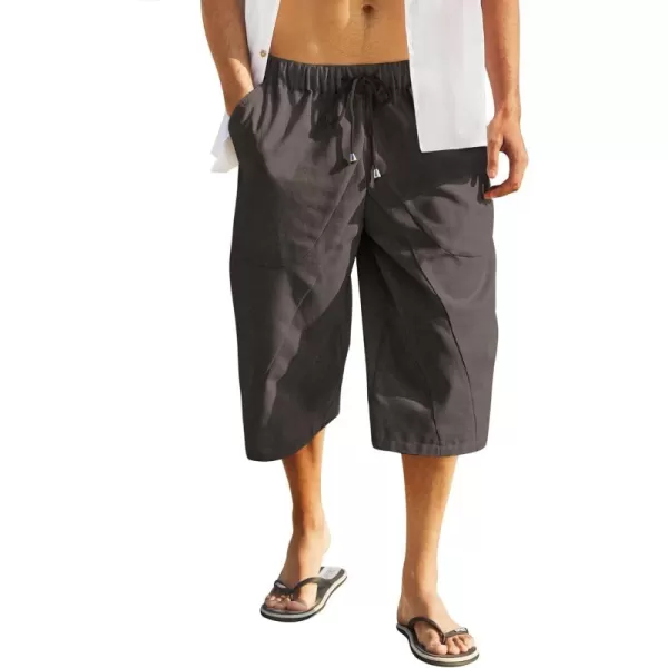 COOFANDY Men's Linen Harem Capri Pants Casual Lightweight Drawstring Yoga Pants Baggy 3/4 Beach Trousers