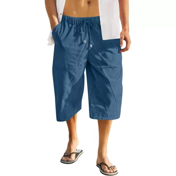 COOFANDY Men's Linen Harem Capri Pants Casual Lightweight Drawstring Yoga Pants Baggy 3/4 Beach Trousers