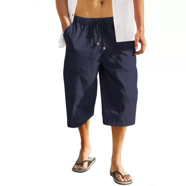 COOFANDY Men's Linen Harem Capri Pants Casual Lightweight Drawstring Yoga Pants Baggy 3/4 Beach Trousers
