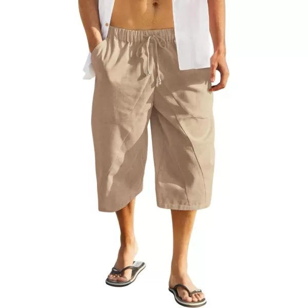 COOFANDY Men's Linen Harem Capri Pants Casual Lightweight Drawstring Yoga Pants Baggy 3/4 Beach Trousers