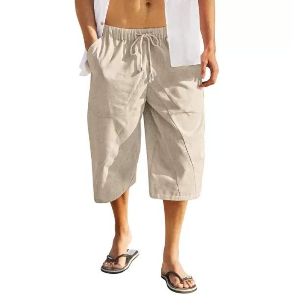 COOFANDY Men's Linen Harem Capri Pants Casual Lightweight Drawstring Yoga Pants Baggy 3/4 Beach Trousers