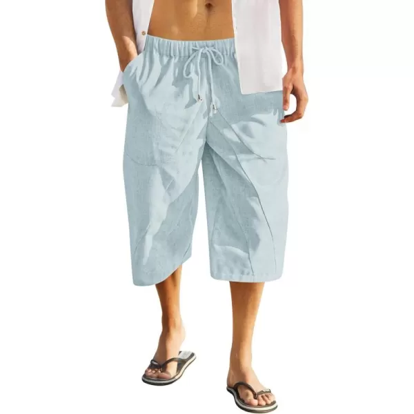 COOFANDY Men's Linen Harem Capri Pants Casual Lightweight Drawstring Yoga Pants Baggy 3/4 Beach Trousers