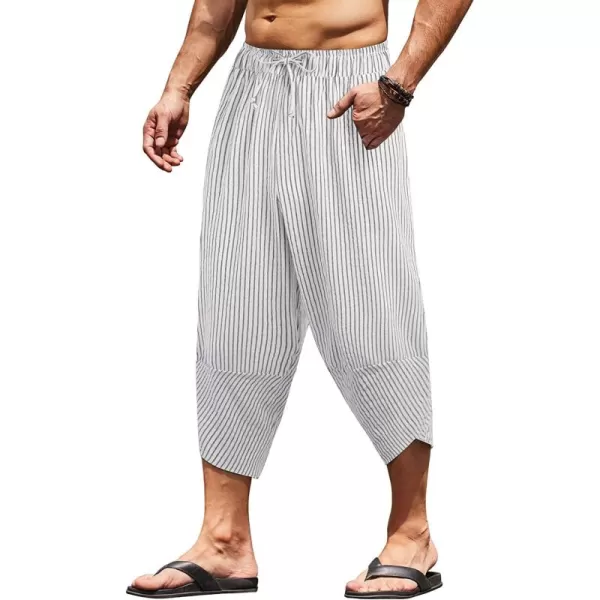 COOFANDY Men's Linen Harem Capri Pants Lightweight Loose 3/4 Shorts Drawstring Elastic Waist Casual Beach Yoga Trousers