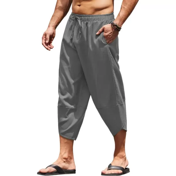 COOFANDY Men's Linen Harem Capri Pants Lightweight Loose 3/4 Shorts Drawstring Elastic Waist Casual Beach Yoga Trousers