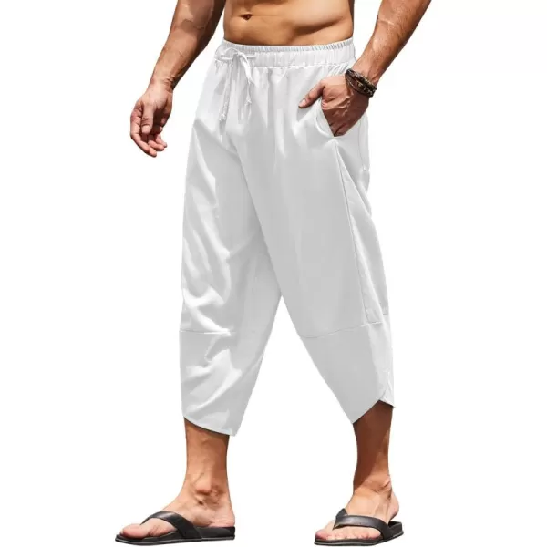 COOFANDY Men's Linen Harem Capri Pants Lightweight Loose 3/4 Shorts Drawstring Elastic Waist Casual Beach Yoga Trousers