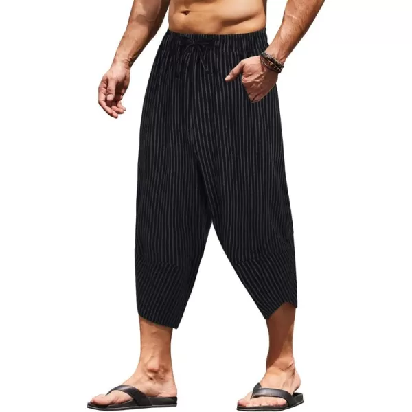 COOFANDY Men's Linen Harem Capri Pants Lightweight Loose 3/4 Shorts Drawstring Elastic Waist Casual Beach Yoga Trousers