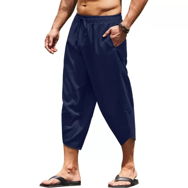 COOFANDY Men's Linen Harem Capri Pants Lightweight Loose 3/4 Shorts Drawstring Elastic Waist Casual Beach Yoga Trousers